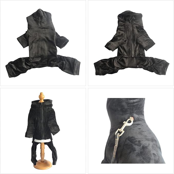 Dog Pajamas Pet Jumpsuits PJS for All Seasons, Velvet Dog Hoodies 4 Legs Four Feet Dog Onesies Stylish PJS Puppy Costume Cotton Liner Warm Pet Clothes for Small Medium Large Dogs Black S