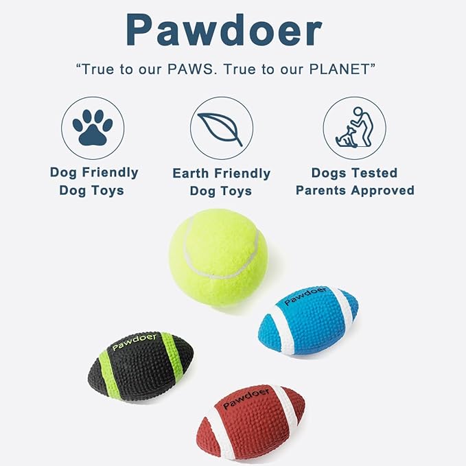 3 Pack Squeaky Dog Ball, Soft Latex Rubber Squeaky Toy for Small Dogs Puppies, Cute Bounce Squeak Football for Fetch Play