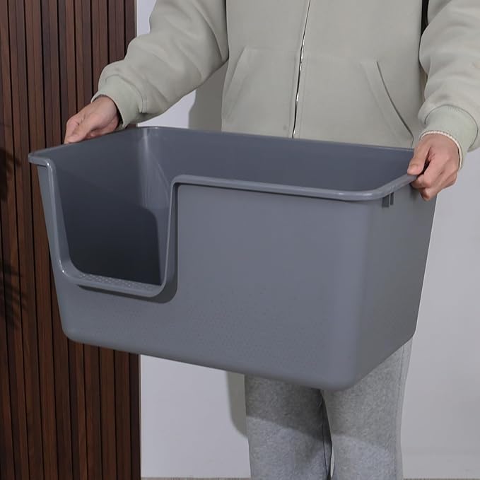 Large Cat Litter Box with High Sides, Easy to Clean, Litter Box for Big Cats&Multiple Cats (Pack of 2, Grey)