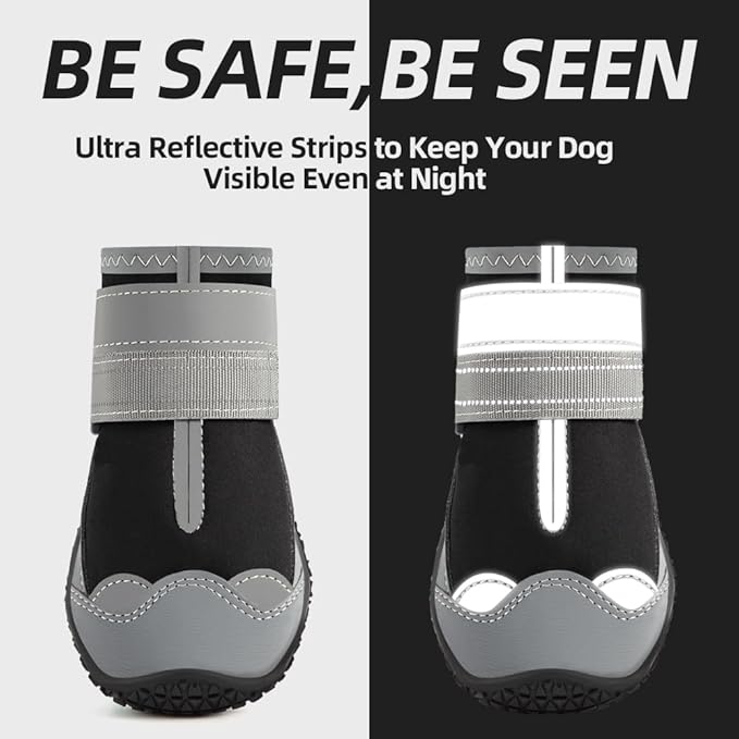 Dog Shoes for Large Dogs, Medium Dog Boots & Paw Protectors for Hardwood Floors, Outdoor Dog Booties for Hot Pavement Winter Snow Hiking, Waterproof Dog Shoes with Reflective Strips Size 7