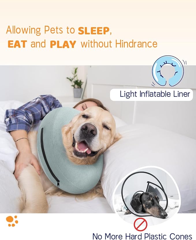 Supet Inflatable Dog Cone Collar for After Surgery Donut, Soft Dog Cones for Small Medium Large Dogs Pets, E Collar Pet Neck Donut Collar Alternative After Surgery