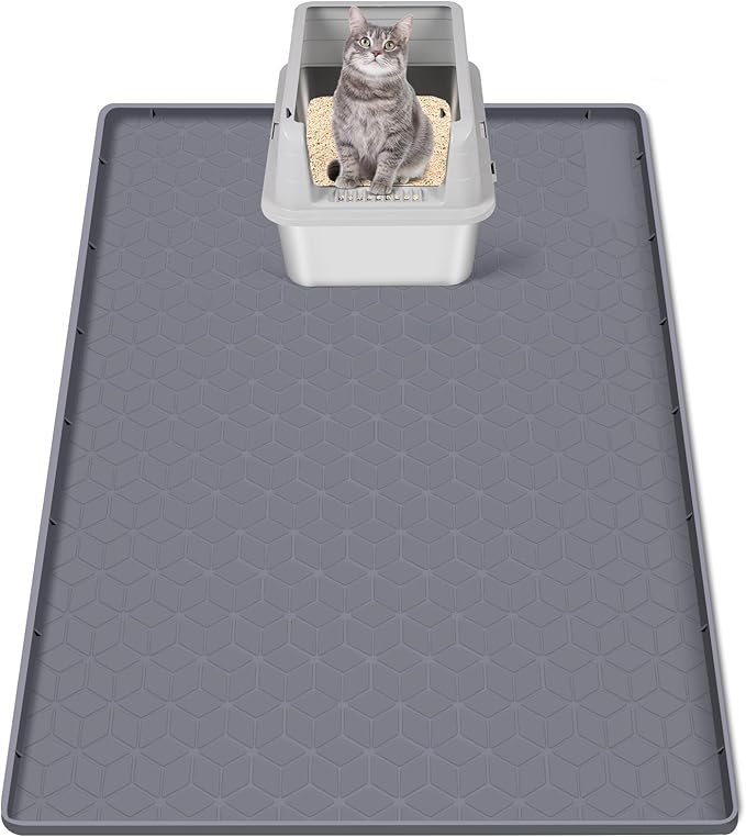 Cat Litter Mat, Extra Large 33.8" x 22" Silicone Mat Litter Trapping Mat for Scatter Control, Soft on Kitty Paws, Easy to Clean (Dark Grey)