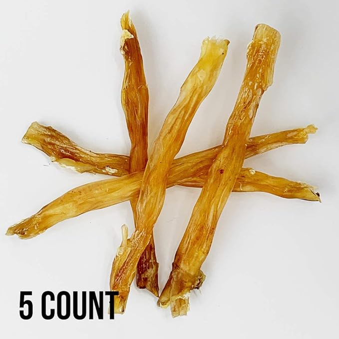 Beef Tendons for Dogs - 6-10 Inch Grass Fed Farm-Raised American Treats. All Natural Dental Chews. Grain Free Odor-Free (5 Count)