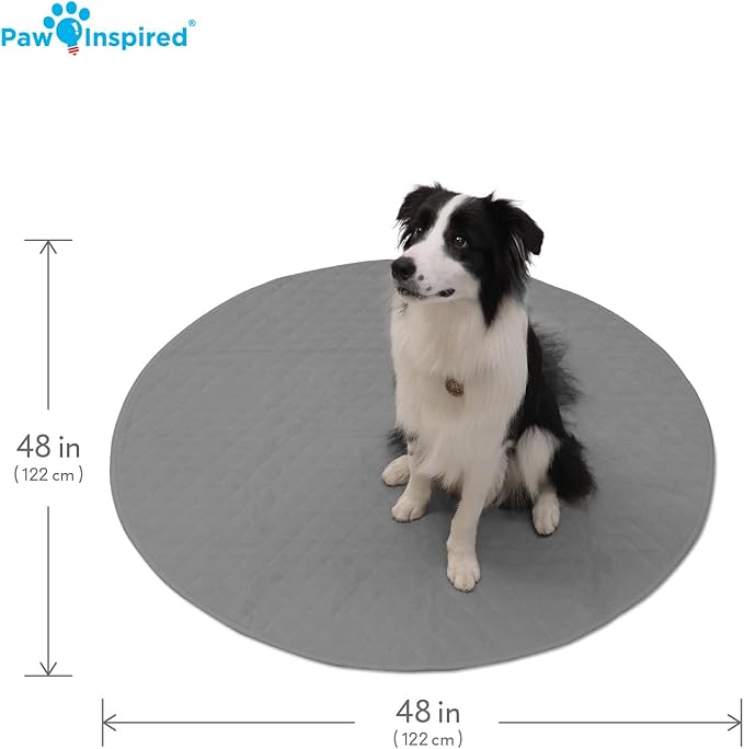 Paw Inspired 48 Inch Round Playpen Mat, Super Absorbent Fleece Cage Liner with Non-Slip Bottom, Waterproof Pet Play Pen Pad for Dogs, Rabbits, Guinea Pigs, Hamsters, Small Animals (Dark Gray)