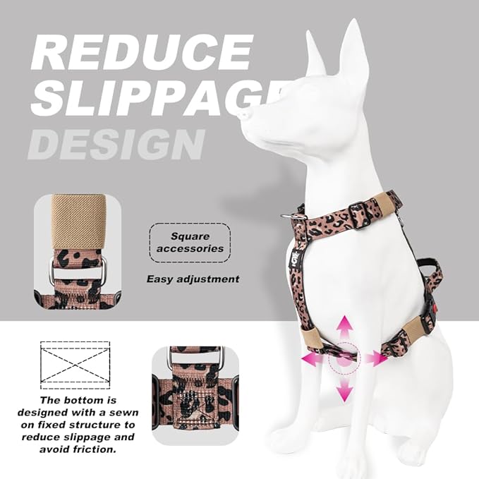 TSPRO Heavy Duty Premium Tactical Dog Harness for Large Dogs, No Pull, Adjustable Fit, Quick-Release Buckle, Padded Handle, Perfect for Hiking, Walking, Running & Training (Leopard Print M 25)