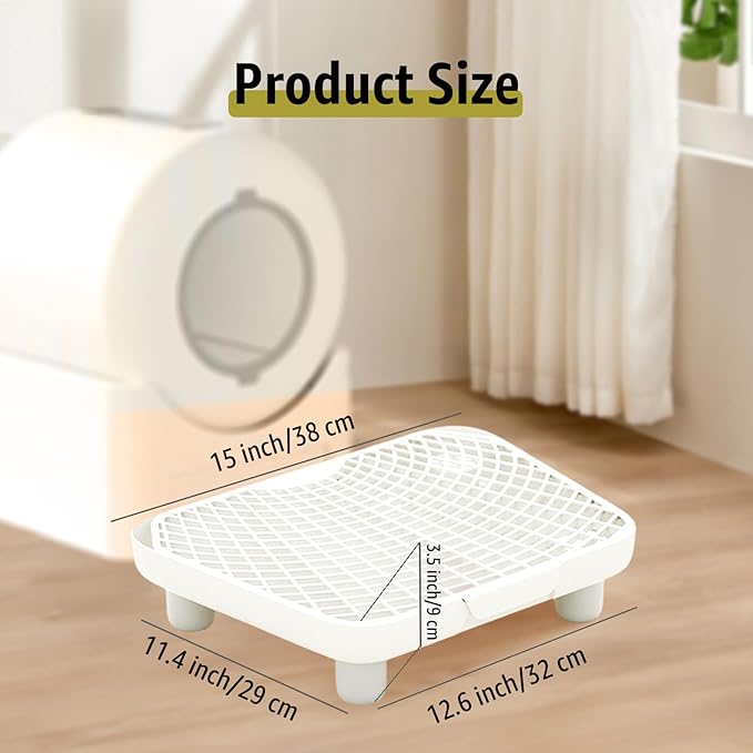 Litter Box Step, Litter Box Ramp with Anti Slip Base & Guard Cat Step 3.5 in/9 cm High – Dust‑Control Trapezoid PP Cat Ramps with 1 cm Sand Filter Gap & Removeable Design + 2 Sisal Balls