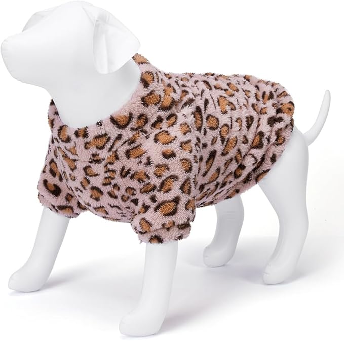 GreenJoy Leopard Print Dog Sweater – Stretchy Fleece Dog Turtleneck Sweatshirt for Puppies & Cats, Soft & Warm Pet Winter Clothes for Small, Medium & Large Dogs (Pink, X-Small)