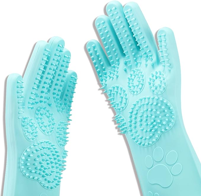 Pet Grooming Magic Gloves, Dog Cat Bathing Shampoo Brush, Silicone Hair Removal Gloves with Thick High Density Teeth for Bathing and Messaging, Double-Side Scrubbing Gloves for Shedding