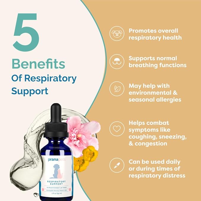 PranaPets Respiratory Support Supplement for Dogs & Cats | Naturally Promotes Optimal Respiratory Function in Pets | Safely aids with Symptoms of Seasonal Allergies