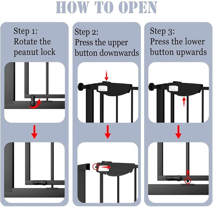 DEARBB Triple Lock Baby Gate for Stairs Doorways and House 31" to 86" Extra Wide Pressure Mounted Easy Walk Through Auto Close Safety Pet Gate Black 31.1-48.42"