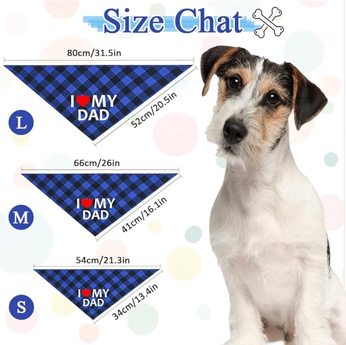 GreenJoy Cute Plaid Dog Bandana – Washable Pet Triangle Scarf for Small, Medium, Large Dogs and Cats, Adjustable Pet Accessory for Birthday, Wedding and Christmas (Blue (I Love My Dad), Medium)