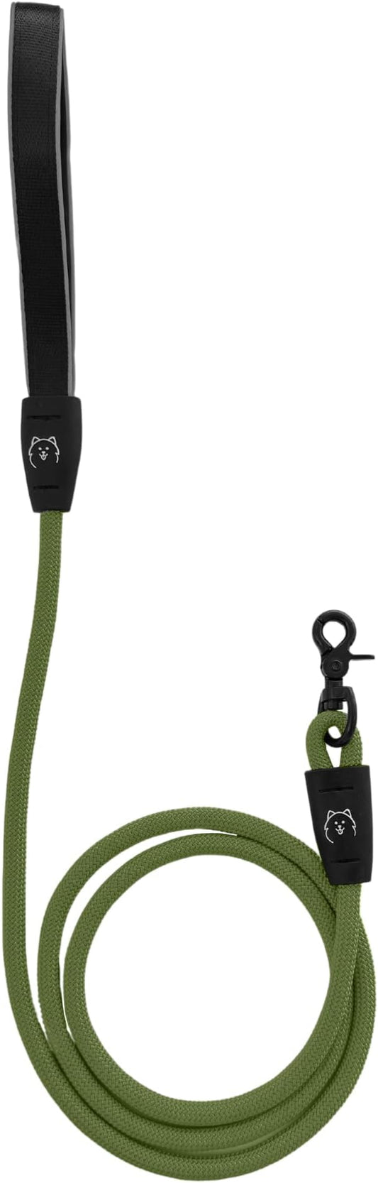 ShawnCo Basecamp Rope Dog Leash- Premium, Durable Pet Leash with Soft Neoprene Padded, Reflective Handle for Small, Medium and Large Dogs (Olive Green, 6 Feet)