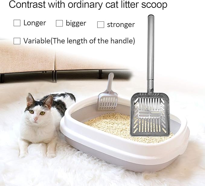 TOYPOPOR Stainless Steel Cat Litter Scoop 23 inches Telescoping Litter Scoop with Long Handle Perfect Scooper for Cats and Dogs