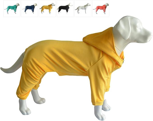 Dog Pajamas Pet Jumpsuits PJS for All Seasons, Velvet Dog Hoodies 4 Legs Four Feet Dog Onesies Stylish PJS Puppy Costume Cotton Liner Warm Pet Clothes for Small Medium Large Dogs Yellow XXL