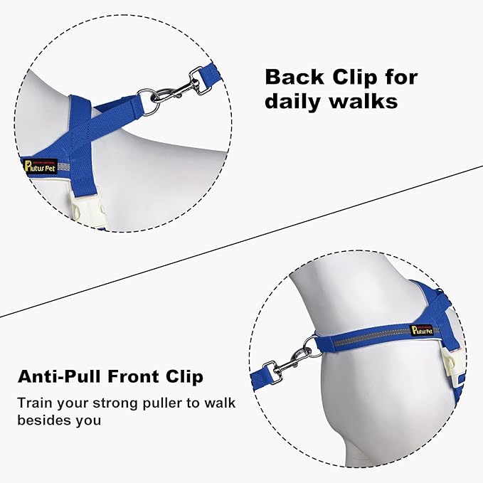 Plutus Pet Cotton Dog Harness and Leash Set, Reflective and Soft Padded, Quick Fit Vest Harness, for Small, Medium and Large Dogs, Royal Blue, S