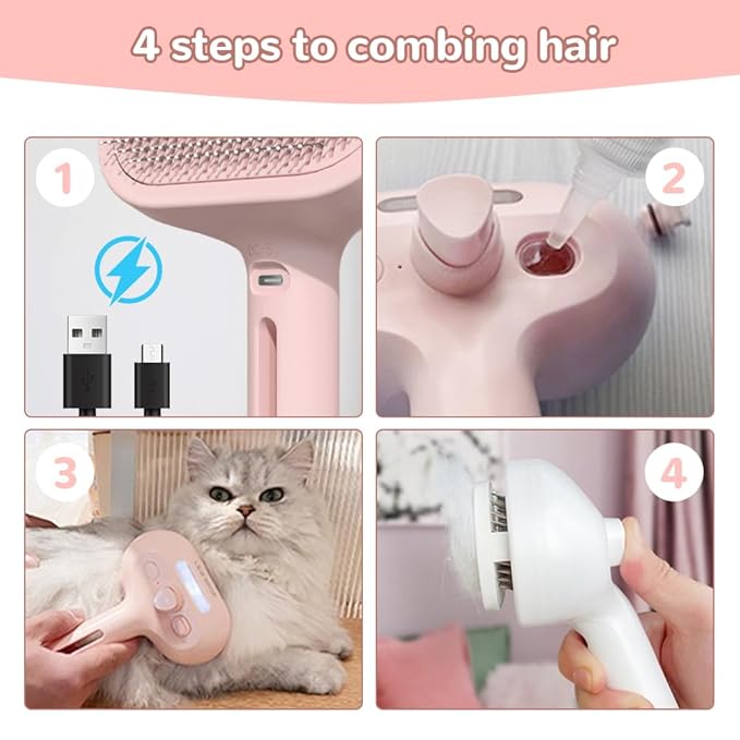 Pet Spray Hair Removal Comb, 3 in 1 Cat Steam Brush, Pet for Dog Long Short Haired, Spray Hair Removal Comb for Small Animals Shedding Grooming (Green)