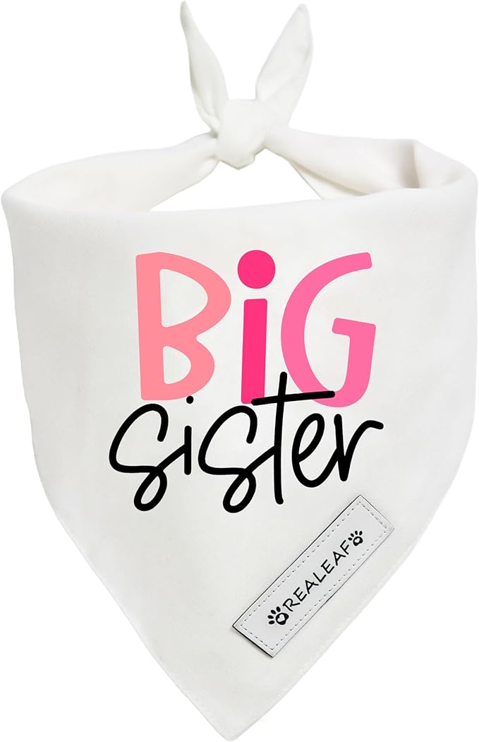 Realeaf Big Sister Dog Bandanas Pet Scarf for Large and Extra Large Female Dogs New Baby Announcement Pet Accessories Pregnancy Reveal Ideas (Big Sister, X-Large)