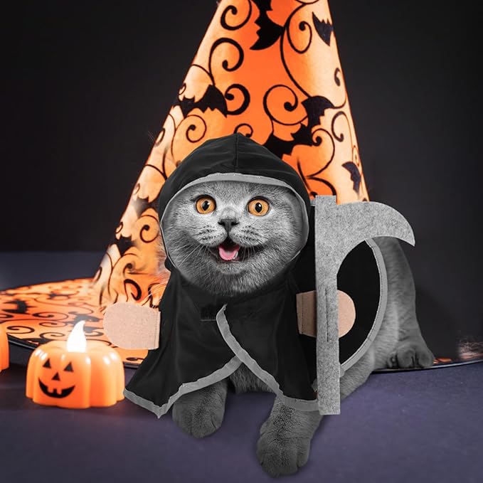 Halloween Pet Cosplay Cloak for Cats and Dogs, Lightweight Polyester Cape with Hat, Funny and Comfortable Costume for Halloween Parties