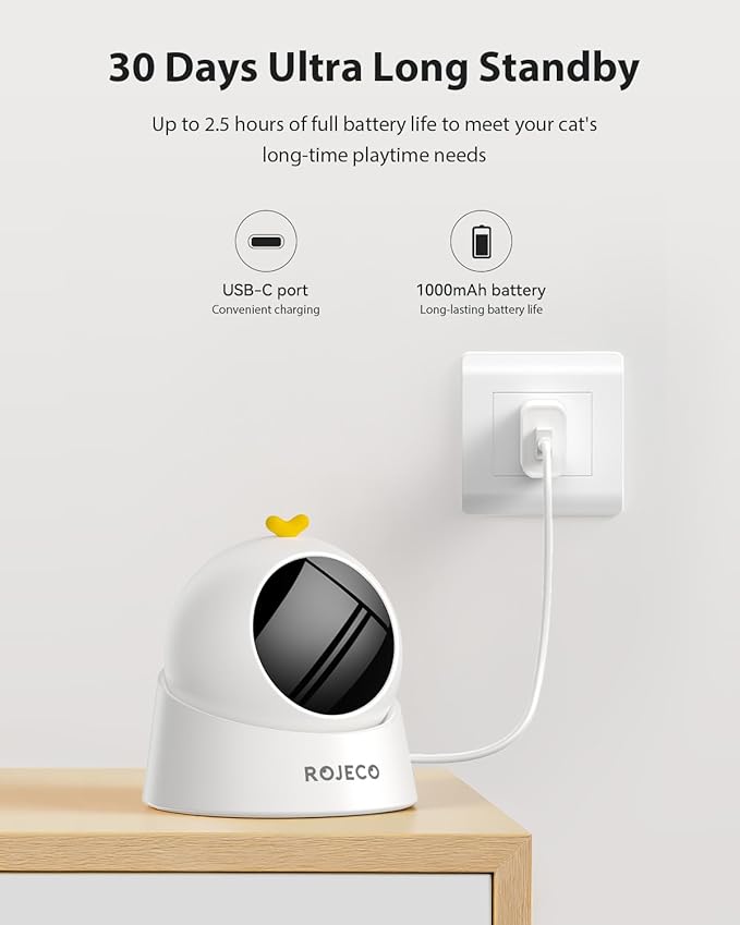 ROJECO Auto Laser Cat Toy - Random Motion Track, Magnetic 360° Base, Run Quiet,Rechargeable with 1000mAh Battery, Auto Sleep & 3 Speed Modes, Safe for Cats,Interactive Cat Toys for Bored Indoor