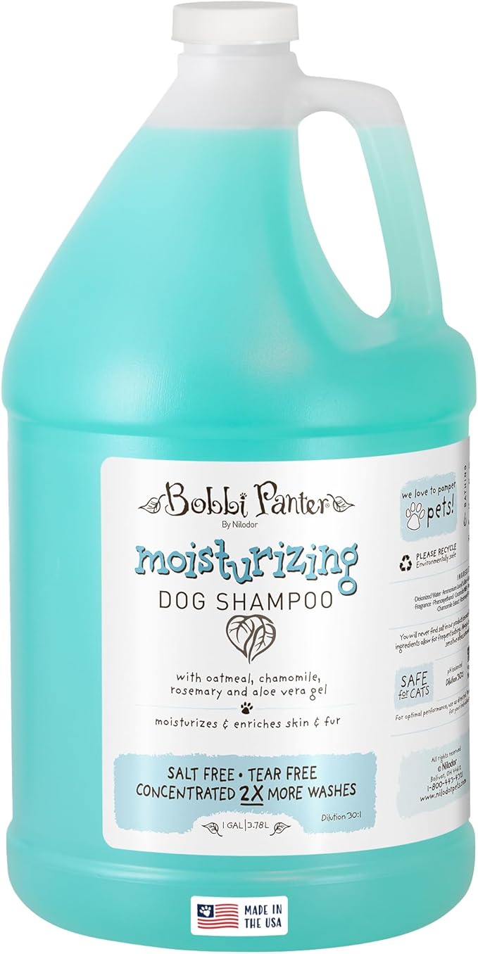 Bobbi Panter Moisturizing Dog Shampoo, Moisturizes and Enriches Dogs Skin & Fur, Soft Sea Air Fragrance, Concentrated 30:1, Made in The USA, 1 Gal.