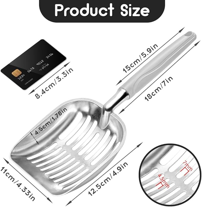 Cat Litter Scoop, Metal Cat Scooper, Plastic Handle Scoop, Sifting Shovel – Heavy Duty Aluminum Alloy Litter Box Scoop with Deep Mesh, Design for Easy Waste Removal and Cleaning(Gray)