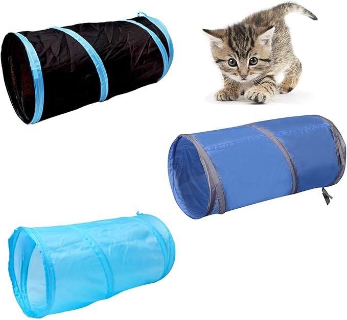 Foldable Spiral Cat Tunnel - Indoor Toy for Small Cats, Kittens, and Rabbits - Tube for Interactive Play and Outdoor Fun - Pet Toy 20" 3 Pcs (Black, Royal Blue, Sky Blue)