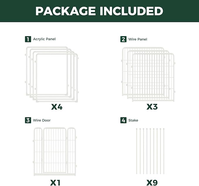 FXW Pawadise Acrylic & Wire Mesh Indoor Dog Playpen, Heavy Duty 32 Inch 8 Panels Metal Dog Pen for Small and Medium Dogs, White│Patented