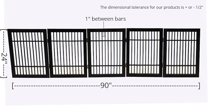 Pet Dog Gate Strong and Durable Freestanding Folding Acacia Hardwood Portable Wooden Fence Indoors or Outdoors by Urnporium (Black Pet Gate, 5 Panel 24" Tall)