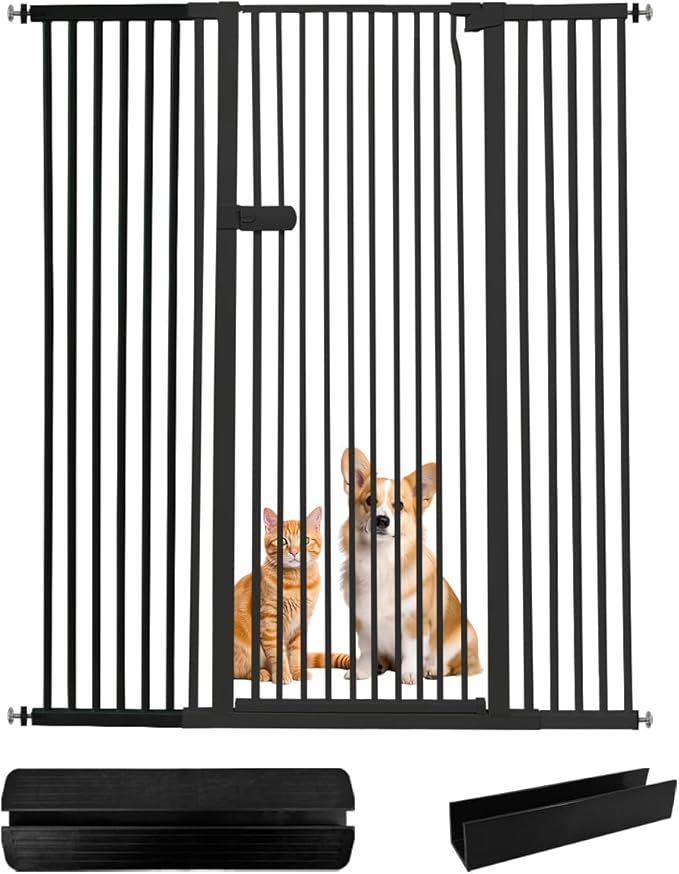 Lumizone Extra Tall Cat Gate 61.02" High Pressure Mounted Extra Wide 2025 New(17 Sizes)1.37" Gap No Drilling Auto-Close One-Handed Operation Tall Pet Gate for Dogs(Black, 50.98"-55.11"/129.5-139.5CM)