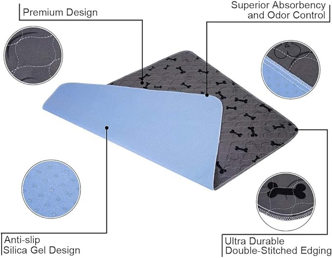 Washable Dog Pee Pads with Free Grooming Gloves,Non Slip Dog Mats with Great Urine Absorption,Reusable Puppy Pee Pads for Whelping,Potty,Training,Playpen