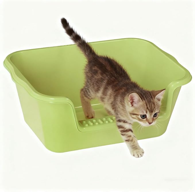 Small Cat Litter Box with High Sides,Cat Litter Pan Tray,High Wall Kitty Litter Box with Anti-Leakage Top Low Entry for Indoor Senior Cats & Multi Cats,Non-Sticky,Easy to Clean (Green)