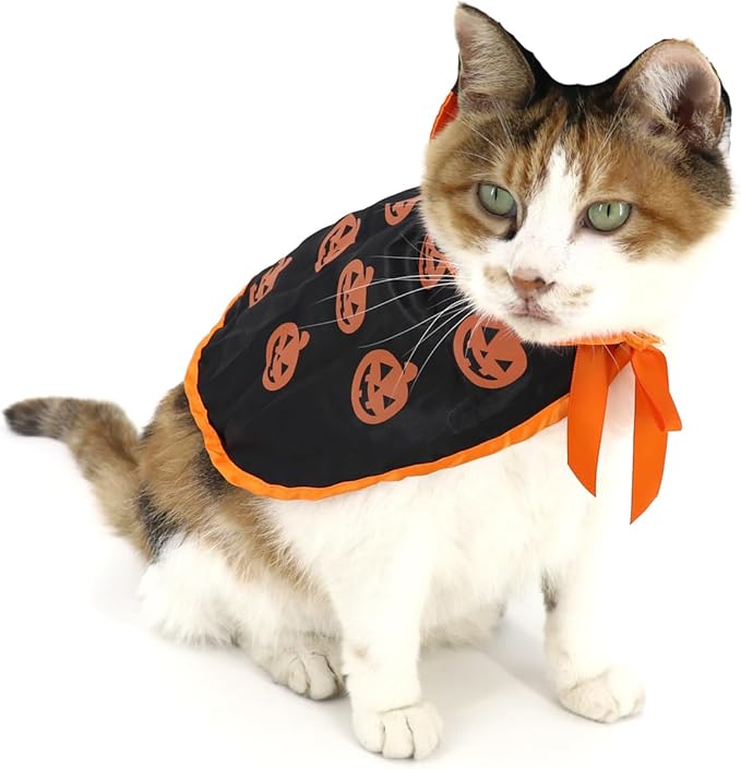 Pet Halloween Pumpkin Cloak Cosplay Cloak for Cat and Small Dogs, Pet Halloween Costume Clothes Suit