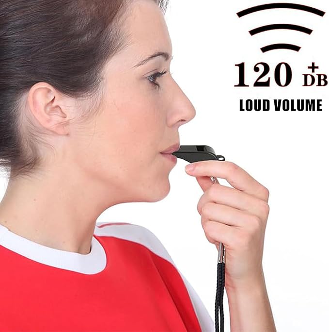 Sports Whistle with Lanyard – Loud Sports Whistles, High-Pitched Black Plastic Whistles for Coaches, Referees,Emergency,Outdoor Safety, Dog Training, Party