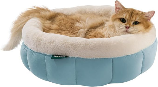 BALANCE Cat Beds for Indoor Cats, Washable Round Cat Bed, Cute Kitten Bed with Anti-Slip Bottom for Kitty and Puppy, 18 Inches, Dream Blue