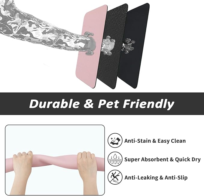 Pet Feeding Mat - Absorbent Dog Mat for Food and Water, No Stains Cat Bowl Mat, Easy to Clean Pet Placemats, Quick Dry Dog Water Dispenser Mat for Messy Drinkers | Pink 18"x28"