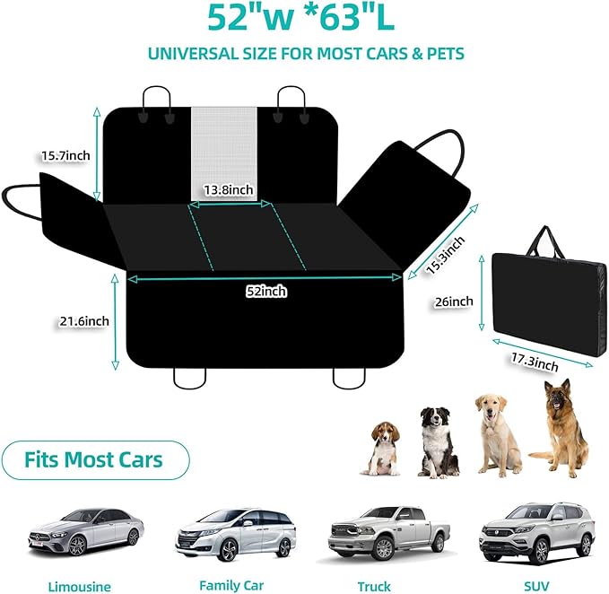 Back Seat Extender for Dogs Hard Bottom Dog Car Seat Cover for Back Seat Heavy Duty Scratch Proof Nonslip Durable Soft 100% Waterproof Dog Hammock for Car Truck SUV