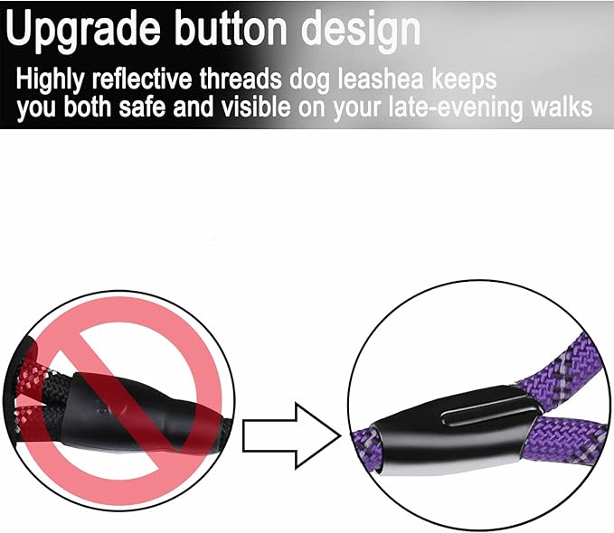 Dog Rope Leash, Strong Dog Leash, Premium Quality Training Dogs Leashes with Comfortable Padded Handle and Highly Reflective Threads for Small Medium and Large Dogs, (Purple)