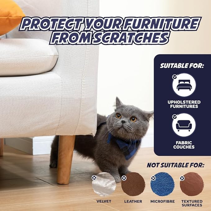 Extra Long Roll Cat Scratch Furniture Protector Tape – Single-Sided Anti-Scratch Furniture Guard (88 ft) – Clear, Flexible & Easy to Cut – Not for Leather, Velvet, Microfiber