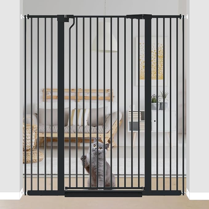 51.18" Extra Tall Pet Gate for Cats Dogs-29.6"-48.4" Extra Wide Baby Cat Gate for Stairs and Doorways-1.37" Ultra Narrow Spacing Dog Gate Dog Door with One-Handed Operation(29.6"-48.4")