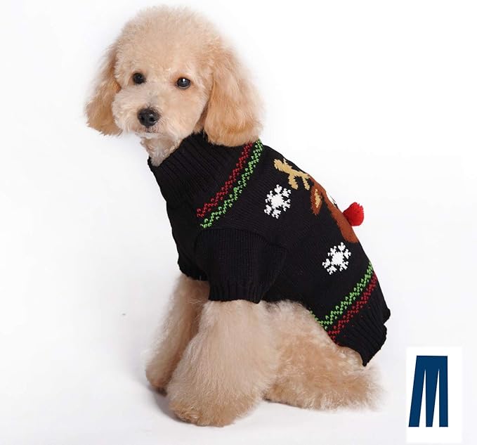 Mikayoo Dog Christmas Sweater - Cat Holiday Sweaters, Legless Design Keep Warm and Move Freely, Holiday Festive Sweater for Small Dogs or Cats (Black Deer XL)