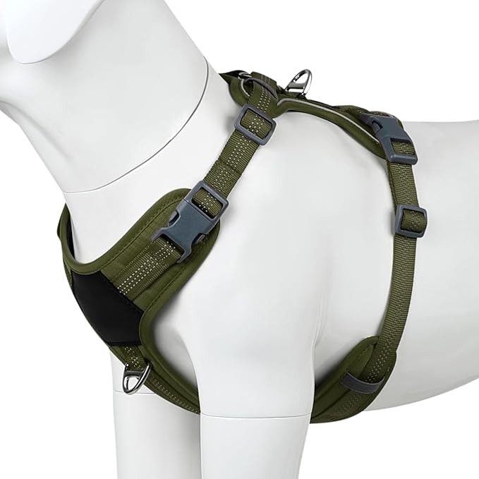Plutus Pet No Pull Dog Harness, Release at Neck, Soft Padded, Reflective Adjustable Dog Vest Harness for Small, Medium, Large Dogs(Ranger Green, XL)