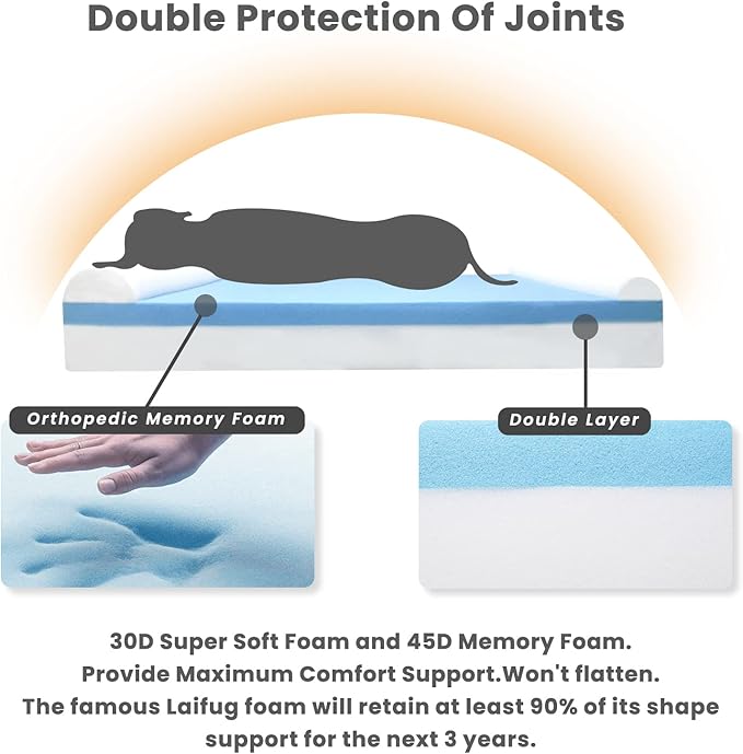 Laifug Orthopedic Memory Foam Extra Large Dog Bed with Pillow and Durable Water Proof Liner & Removable Washable Cover & Smart Design