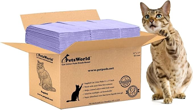 PETSWORLD Fresh Scented Cat Pads Refills for Tidy Cats Breeze Litter System 50 Pads for Cat Litter Box