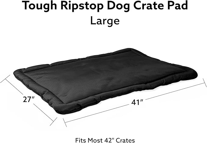 9 Ballistics Tough Ripstop Dog Crate Pad - Durable, Machine Washable Kennel & Travel Mat for Large Dogs, 41 x 27 Fits 42" Wire Crates, Obsidian Black