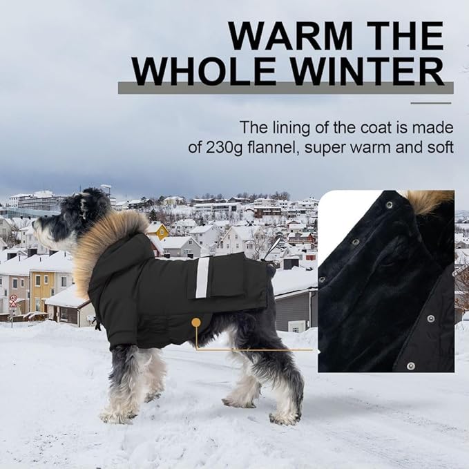 PINA Small Dog Coats - Waterproof, Winter, Snow Jacket with Faux Fur Hood & Pocket