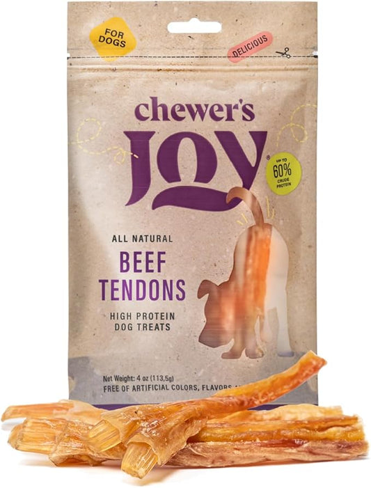 Chewer's Joy Beef Tendons 5–6" (4oz) – Natural Dog Treats – Single Ingredient Long-Lasting Chews, High Protein