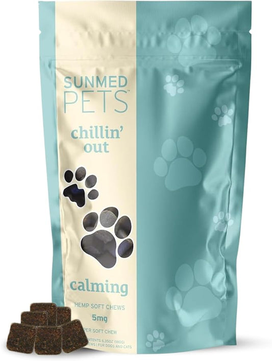 Sunmed Chillin' Out Hemp Dog Chews with Chamomile & L-Tryptophan – Stress Relief, Calming & Relaxation for Dogs – Helps with Anxiety & Stressful Situations – 40 Count