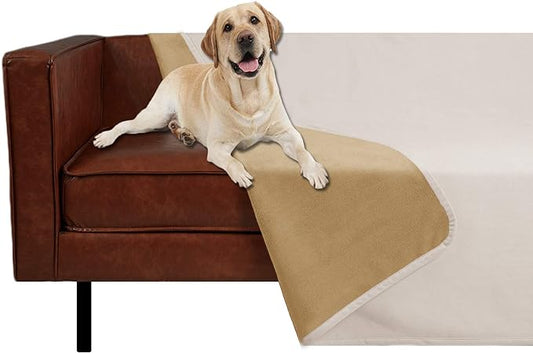 Ameritex Pet Bed Blanket Reversible 100% Waterproof Velvet Super Soft for Sofa and Bed (52x82 Inches, Cream+Sand)