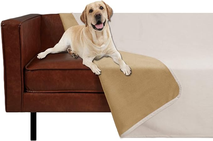 Ameritex Pet Bed Blanket Reversible 100% Waterproof Velvet Super Soft for Sofa and Bed (82x82 Inches, Cream+Sand)