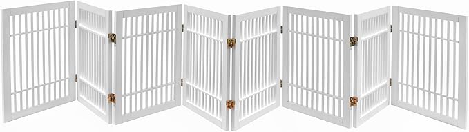 Pet Dog Gate Strong and Durable Freestanding Folding Acacia Hardwood Portable Wooden Fence Indoors or Outdoors by Urnporium (White Pet Gate, 8 Panel 24" Tall)